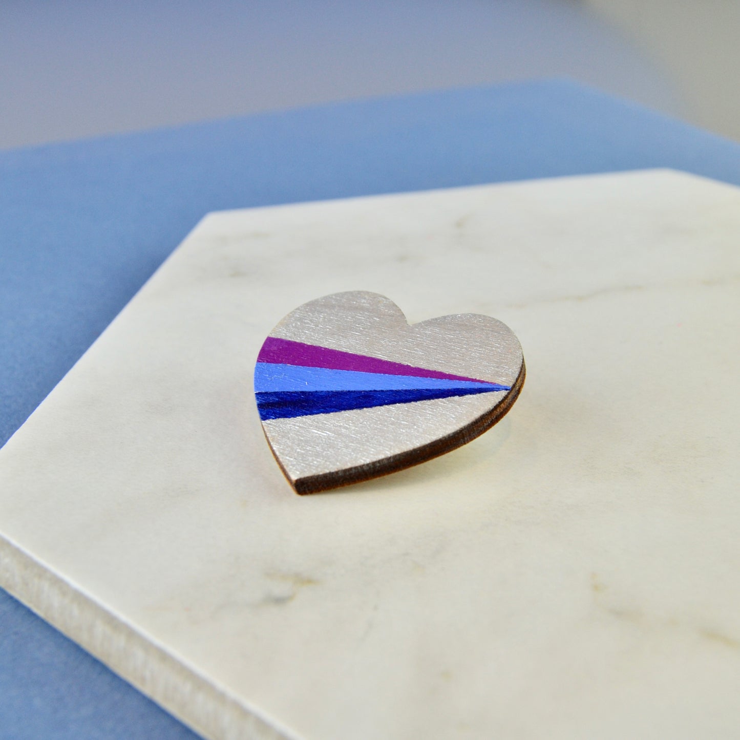 Big Silver Stripy Heart Brooch