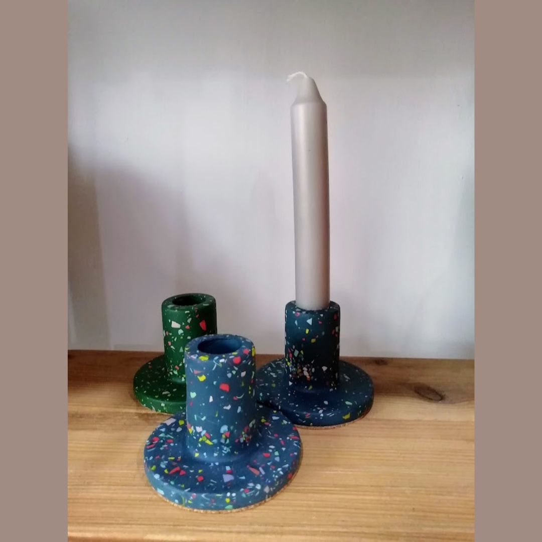 Blue Terrazzo Candle Stick Holder