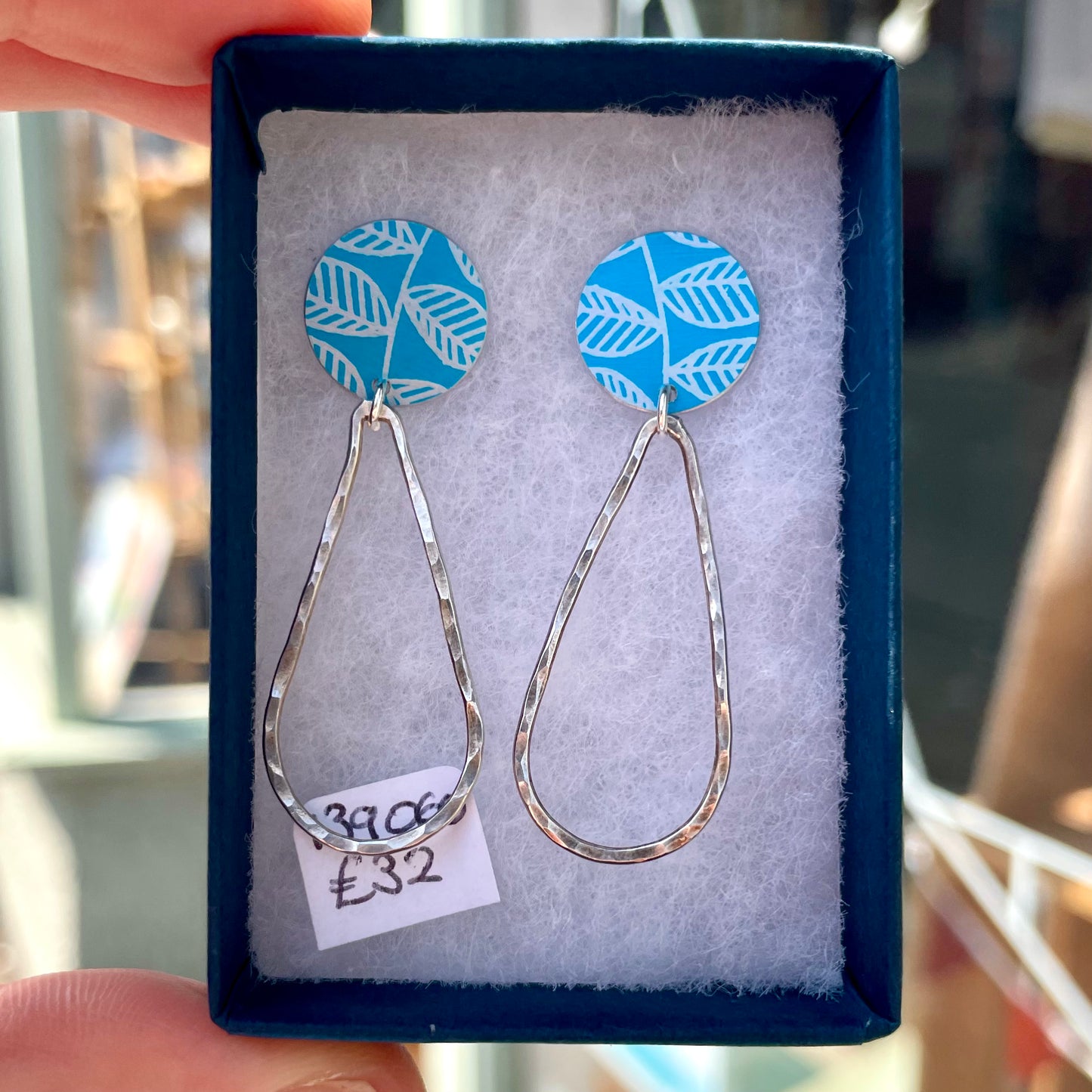 Leaf Stud and Silver Drop Earrings