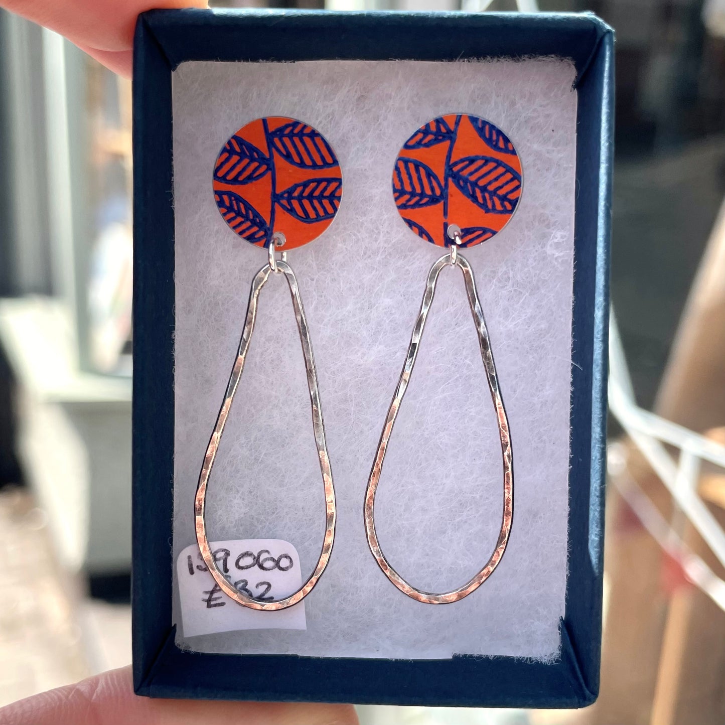 Leaf Stud and Silver Drop Earrings