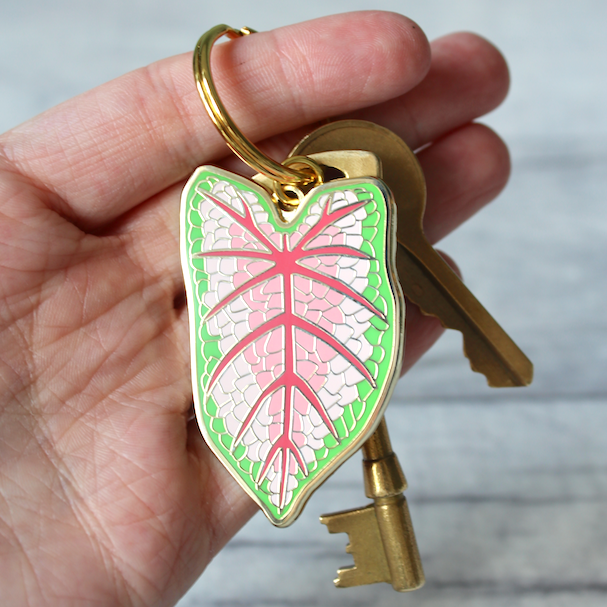 Pink and Green Caladium Keyring