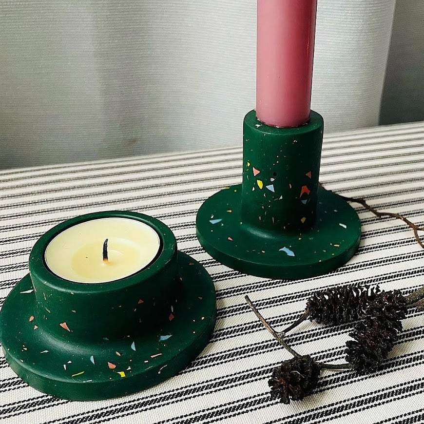 Green Terrazzo Candle Stick Holder