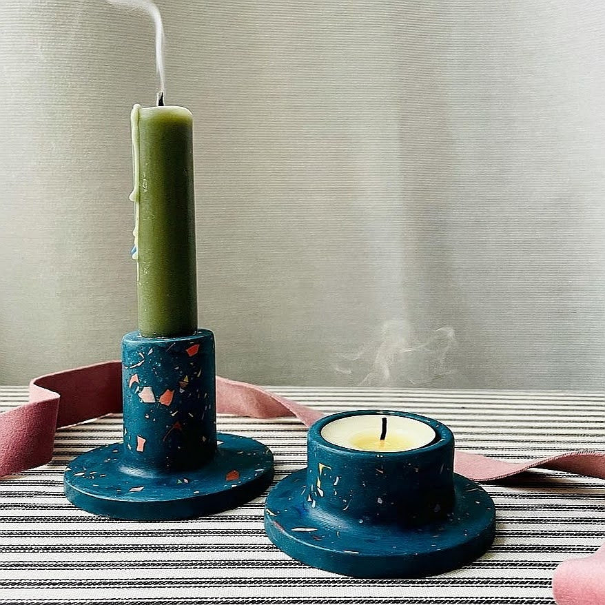 Blue Terrazzo Candle Stick Holder