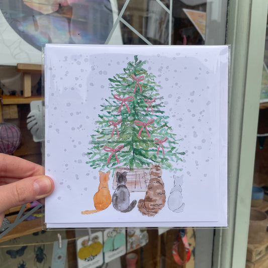 Cats & Christmas Tree Card