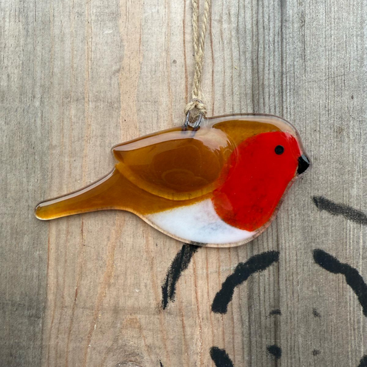 Fused Glass Hanging Robin