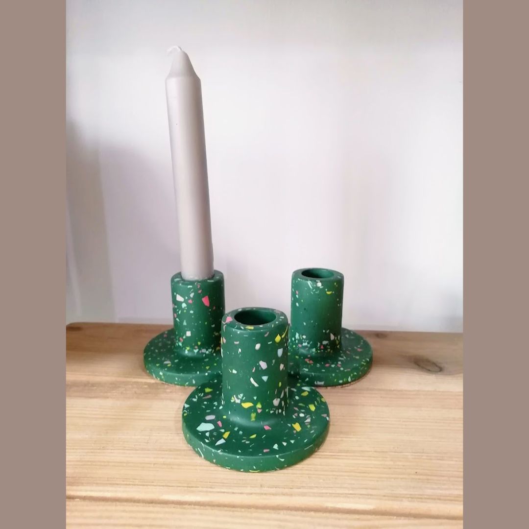 Green Terrazzo Candle Stick Holder