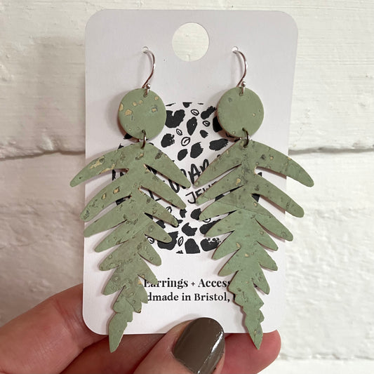Green Fern Earrings Cork
