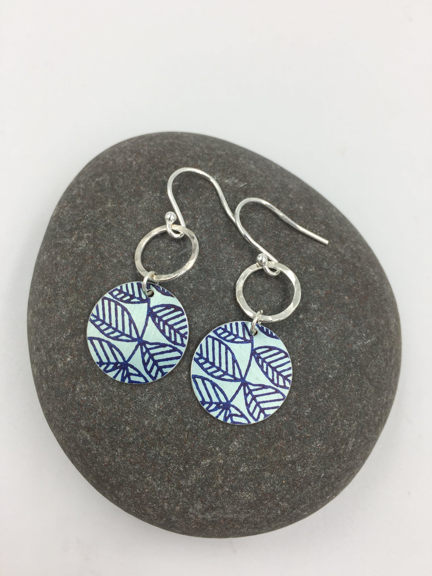 Leaf Circle and Silver Ring Earrings