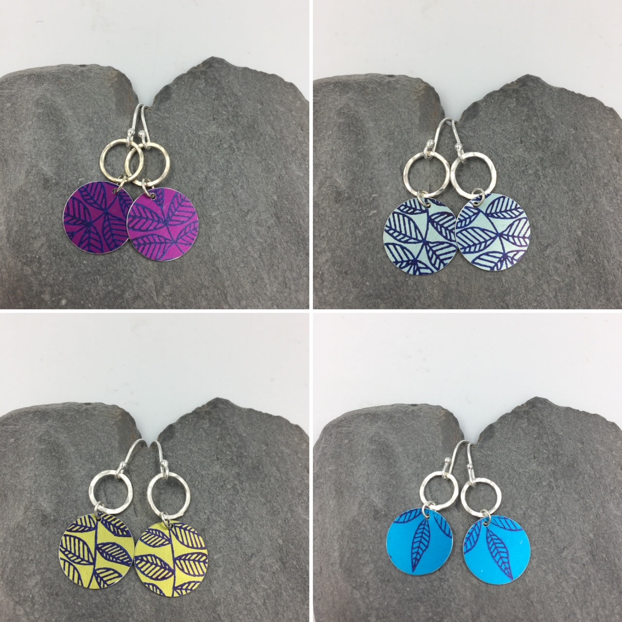 Leaf Circle and Silver Ring Earrings