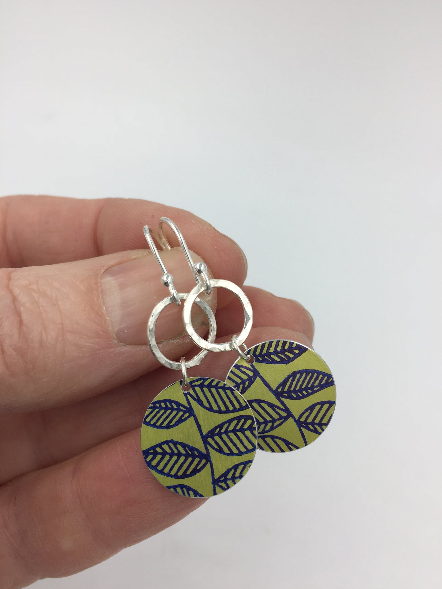 Leaf Circle and Silver Ring Earrings