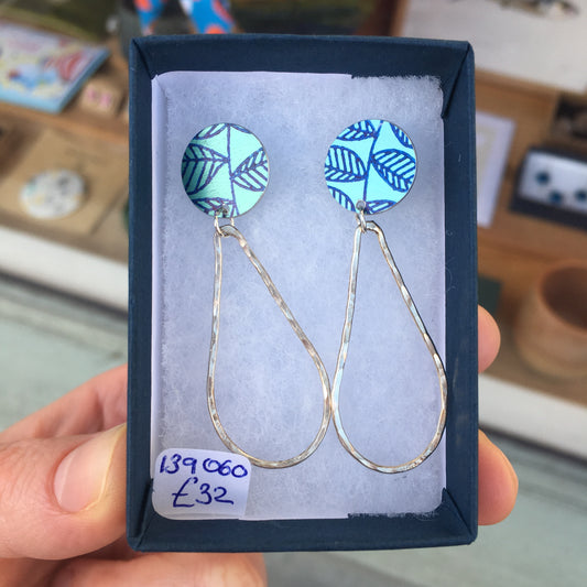 Leaf Stud and Silver Drop Earrings