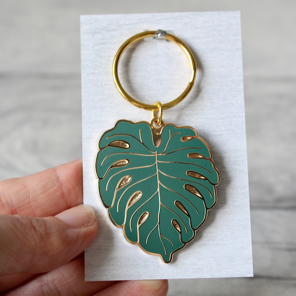 Green Monstera Deliciosa Leaf Keyring