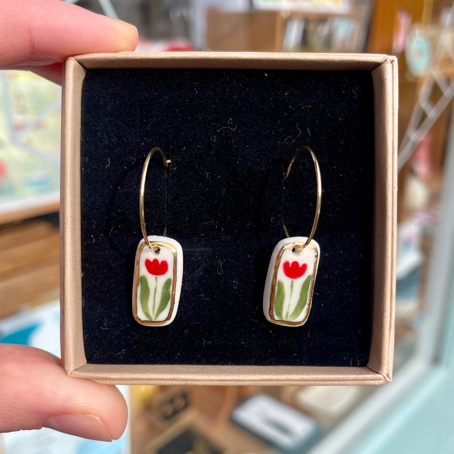 Porcelain Earrings with Hand Painted Detail (Gold Plated Hoops or Hooks)