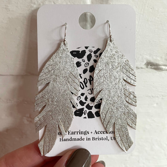 Silver Feather Earrings Cork