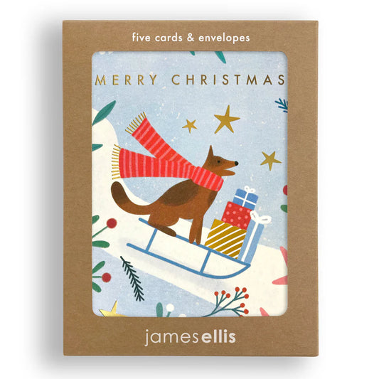 Sledging Dog Christmas Cards - Pack of 5
