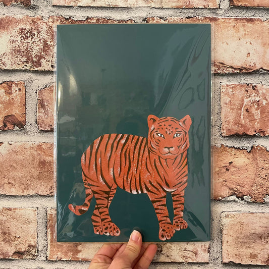 Teal Tiger Print A4