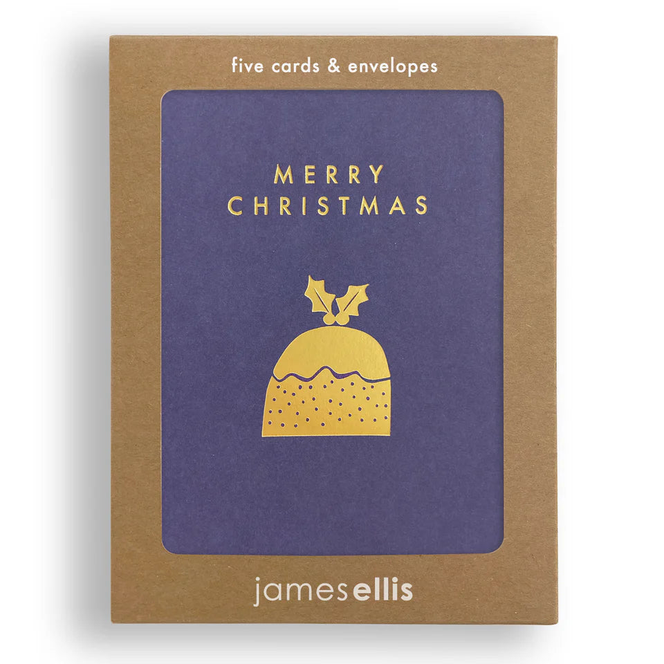 Gold Christmas Pudding Cards - Pack of 5