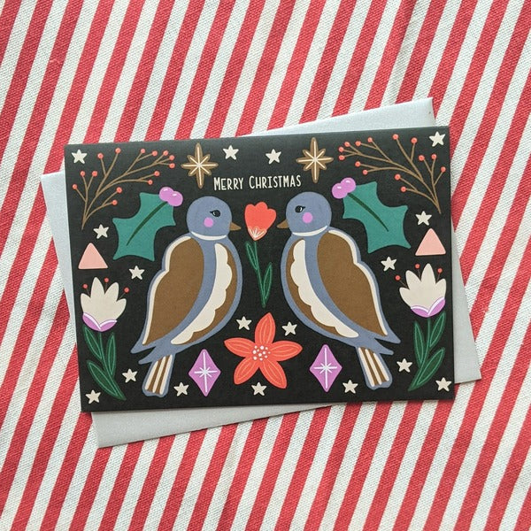 Christmas card pack of 6 - folk birds