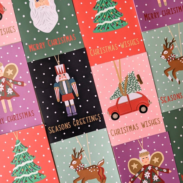 Christmas card pack – retro decorations x 6