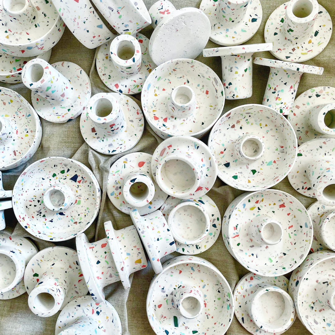 White Multi Terrazzo Candle Stick Holder