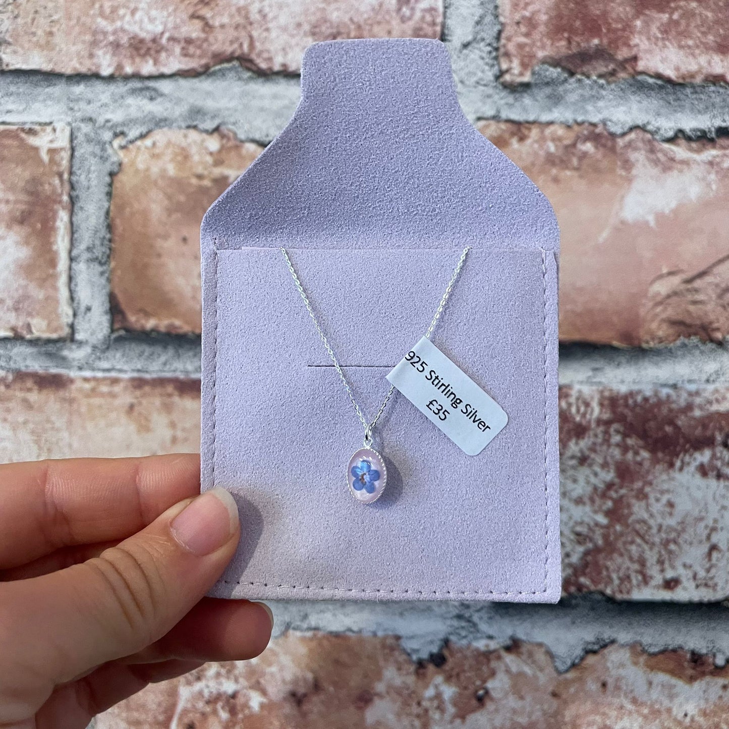 Pressed Forget-Me-Nots Necklace with 100% 925 Silver