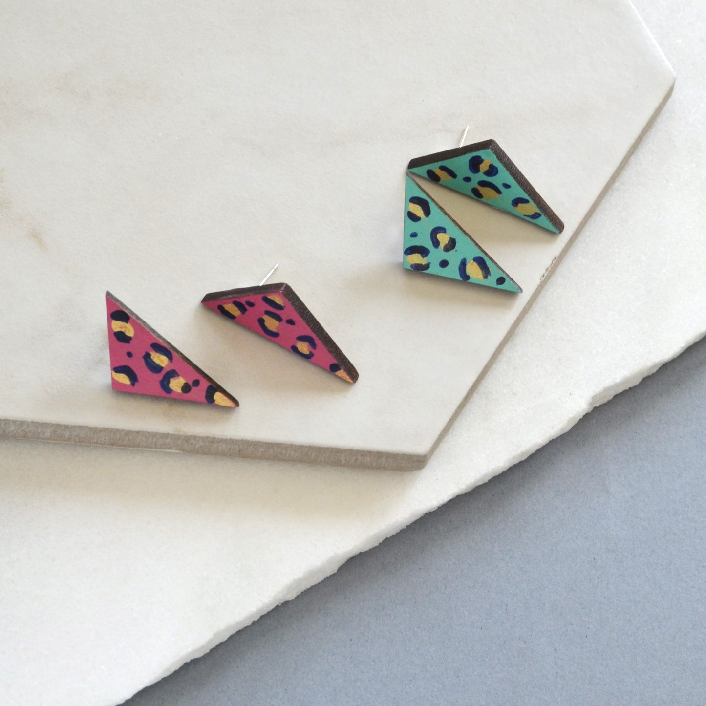 Large Leopard Triangle Stud Earrings