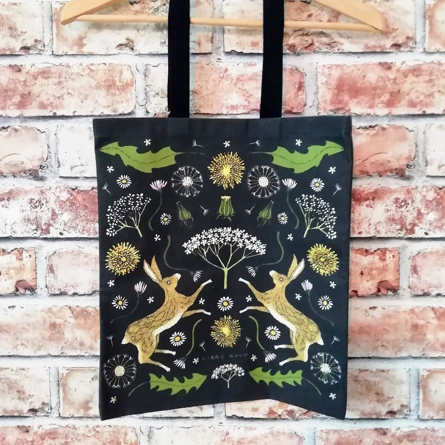 Hares In Winter Tote Bag Black