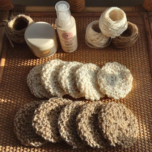 5 Reusable Scrubbies Exfoliating Set Mix of Jute Twine & White Cotton Yarn