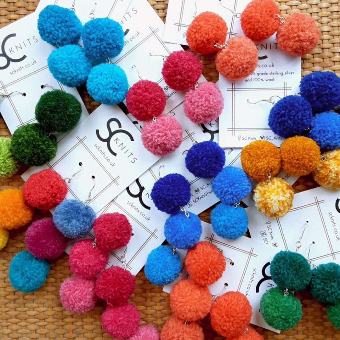 Double Pompom Earrings - Various Colours
