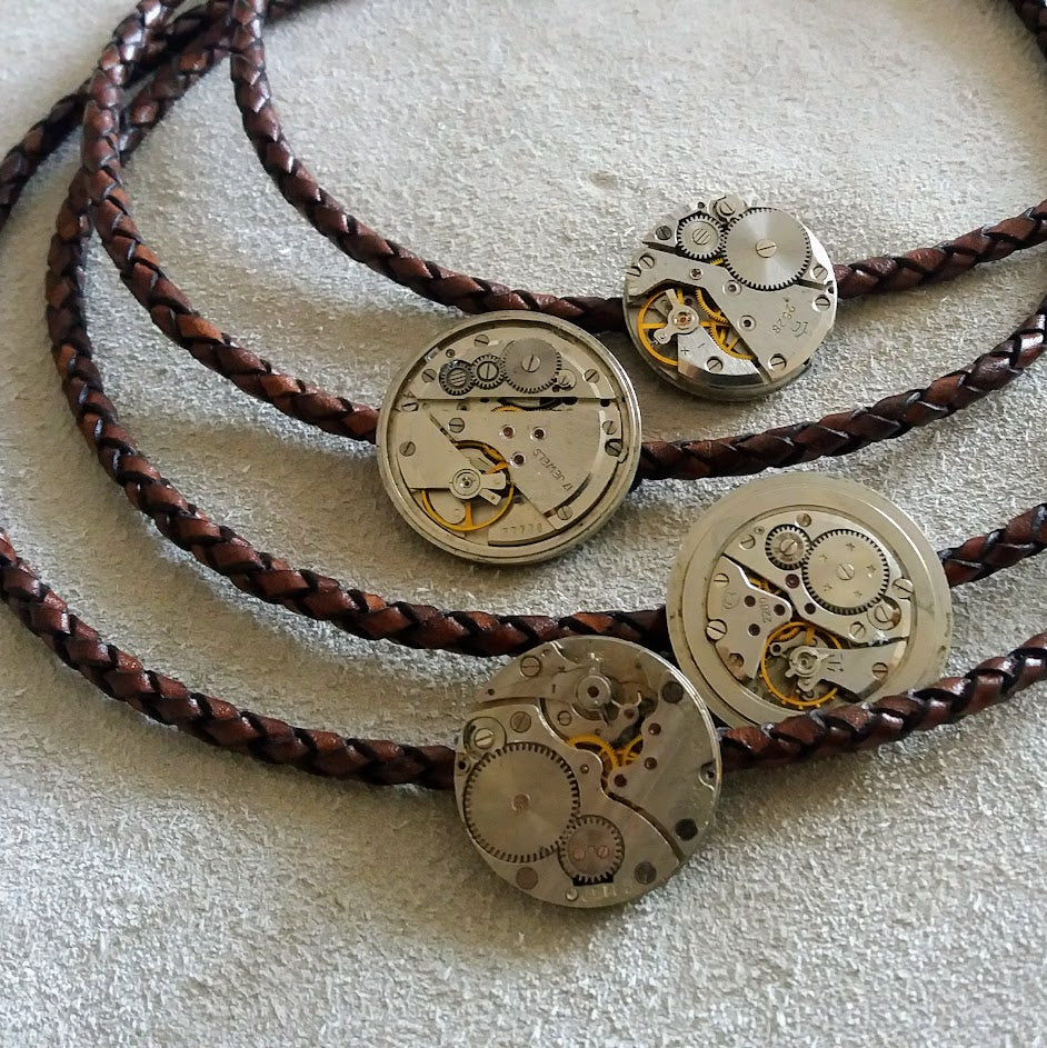 Leather Cord Timepiece Necklace Brown