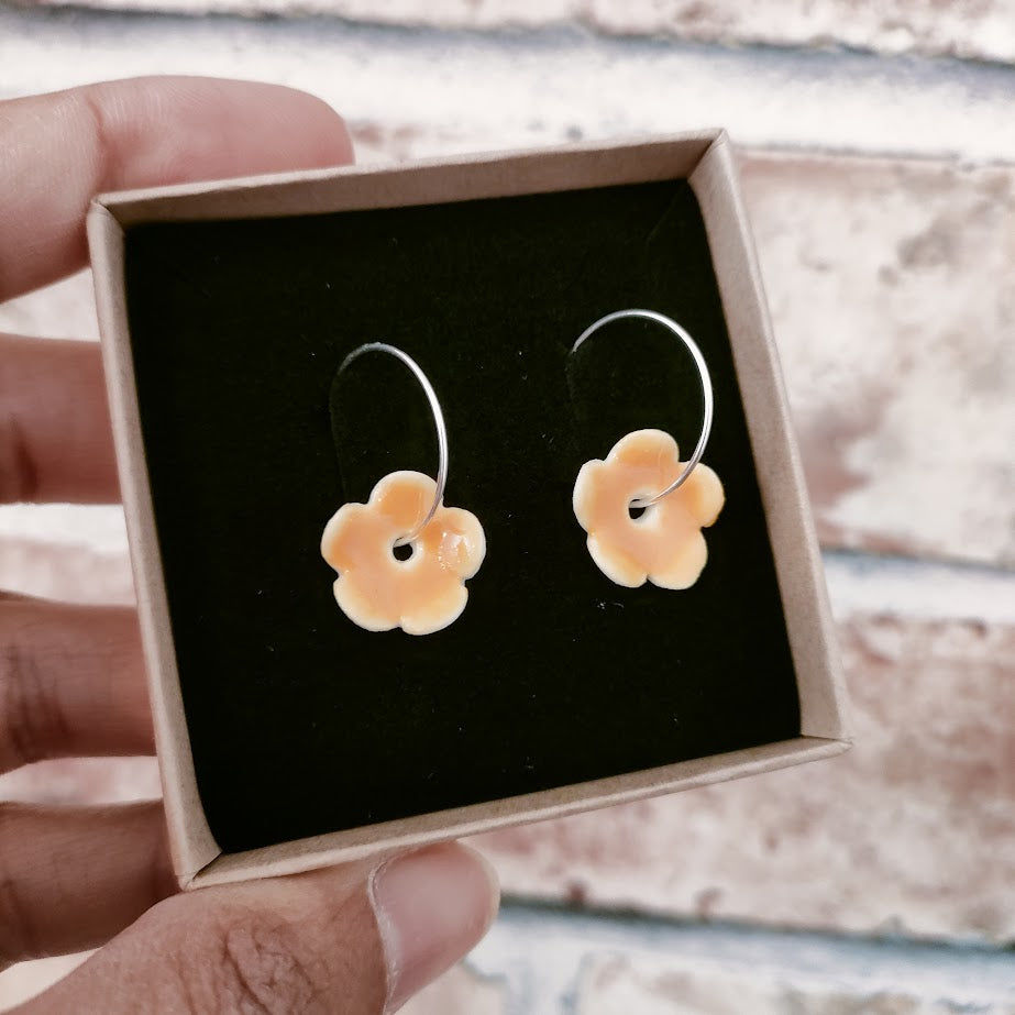 Porcelain Flower Hoop Earrings