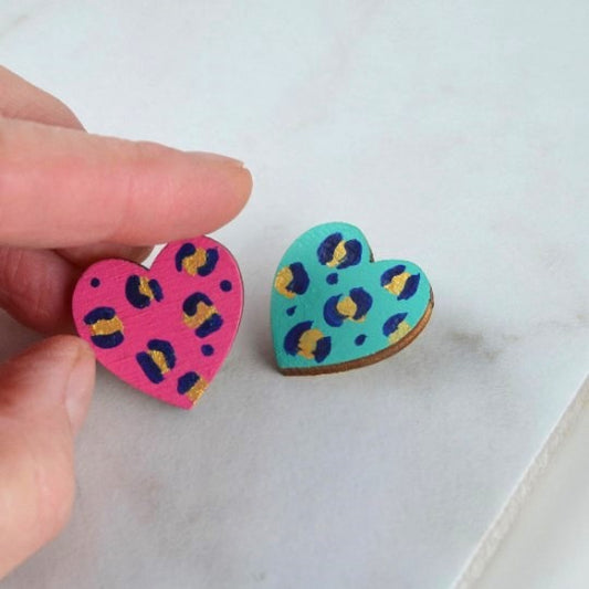 Pink Leopard Small Heart Brooch