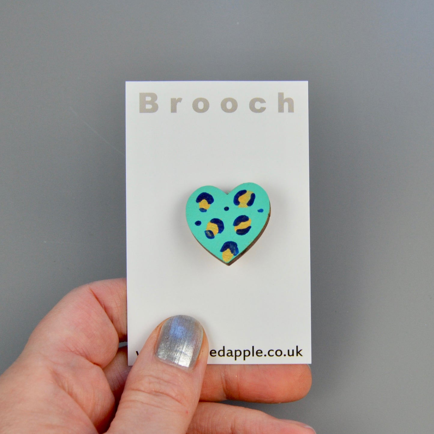 Aqua Leopard Small Heart Brooch