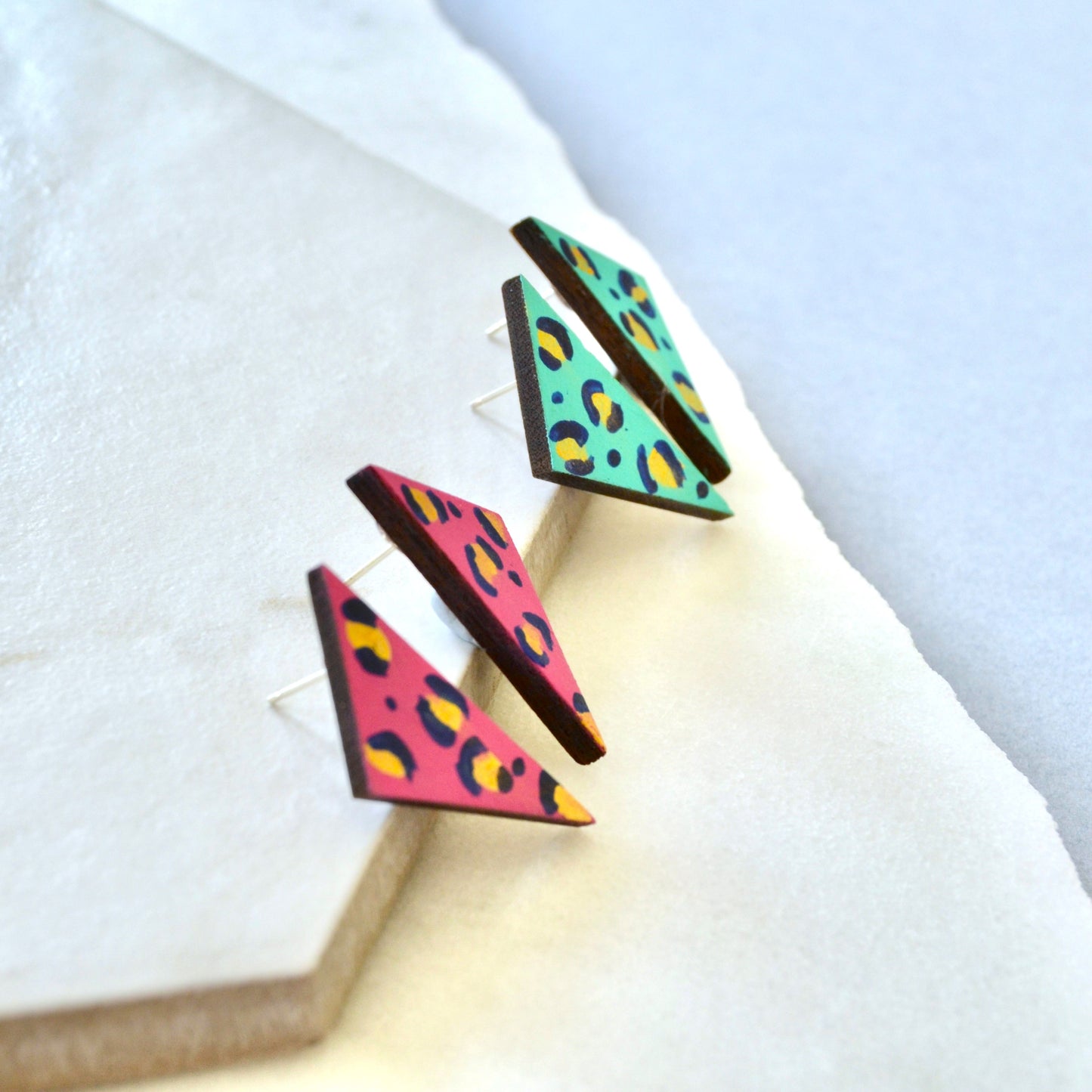 Large Leopard Triangle Stud Earrings