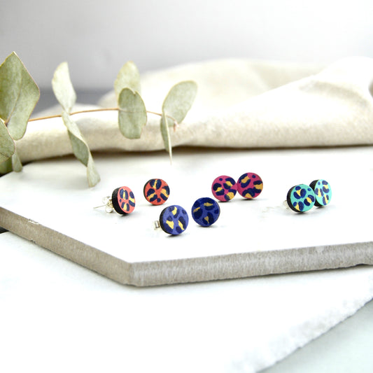 Leopard Small Circle Stud Earrings