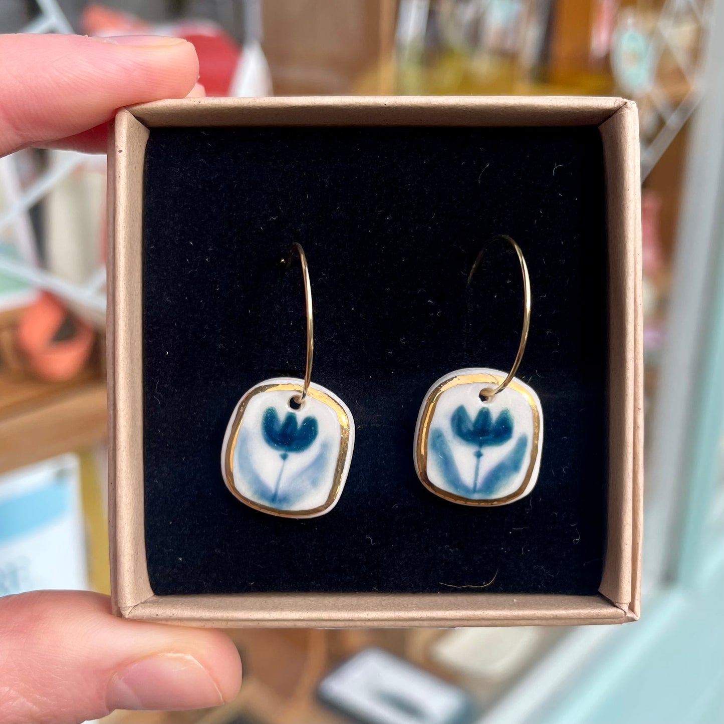 Porcelain Earrings with Hand Painted Detail (Gold Plated Hoops or Hooks)