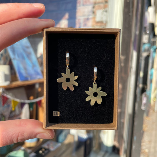 Brass Flower Huggie Hoops