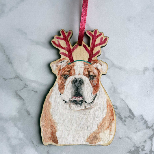Bull Dog Wooden Christmas Decoration