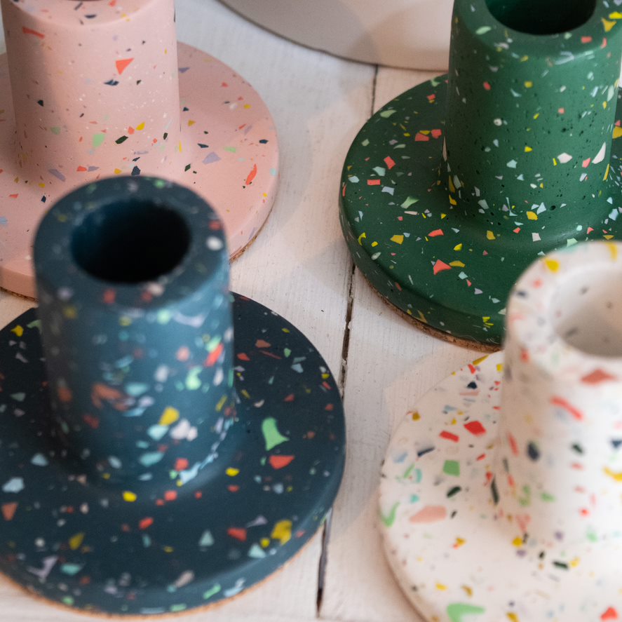 Green Terrazzo Candle Stick Holder