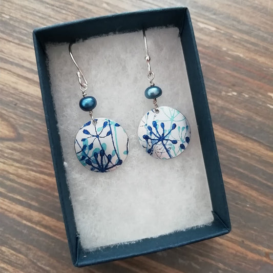 Cow Parsley Earrings With Pearl Circle