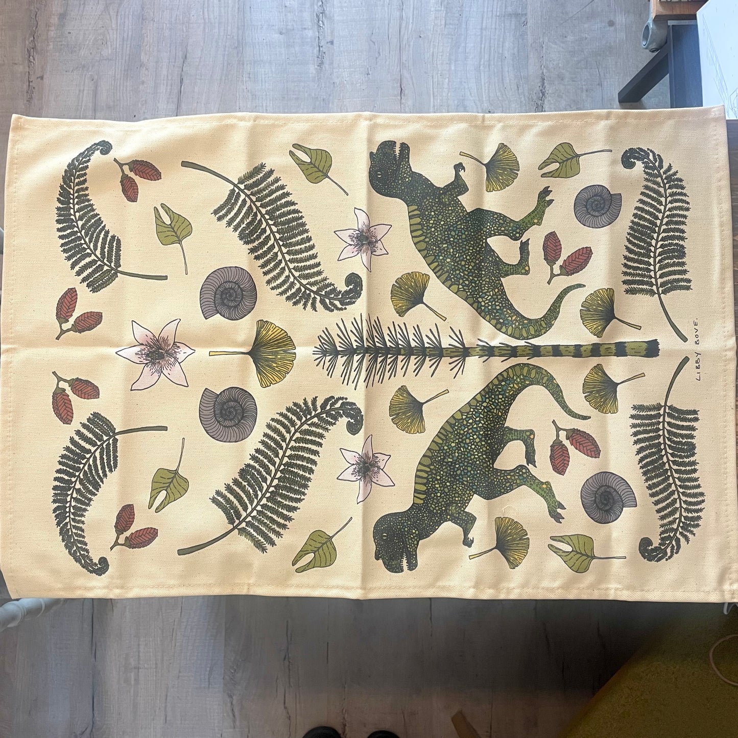 Dinosaur Tea Towel Cream