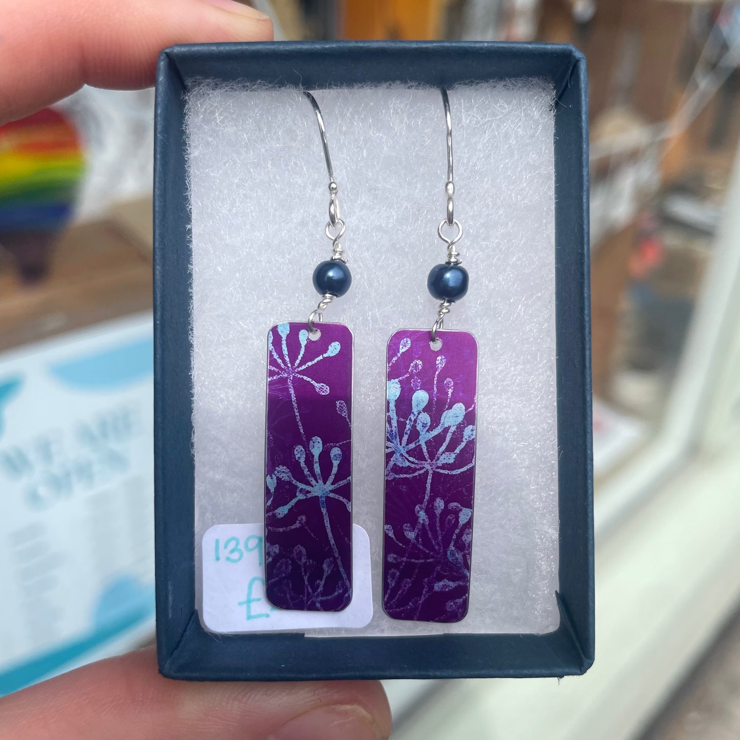 Cow Parsley Rectangular Earrings With Bead