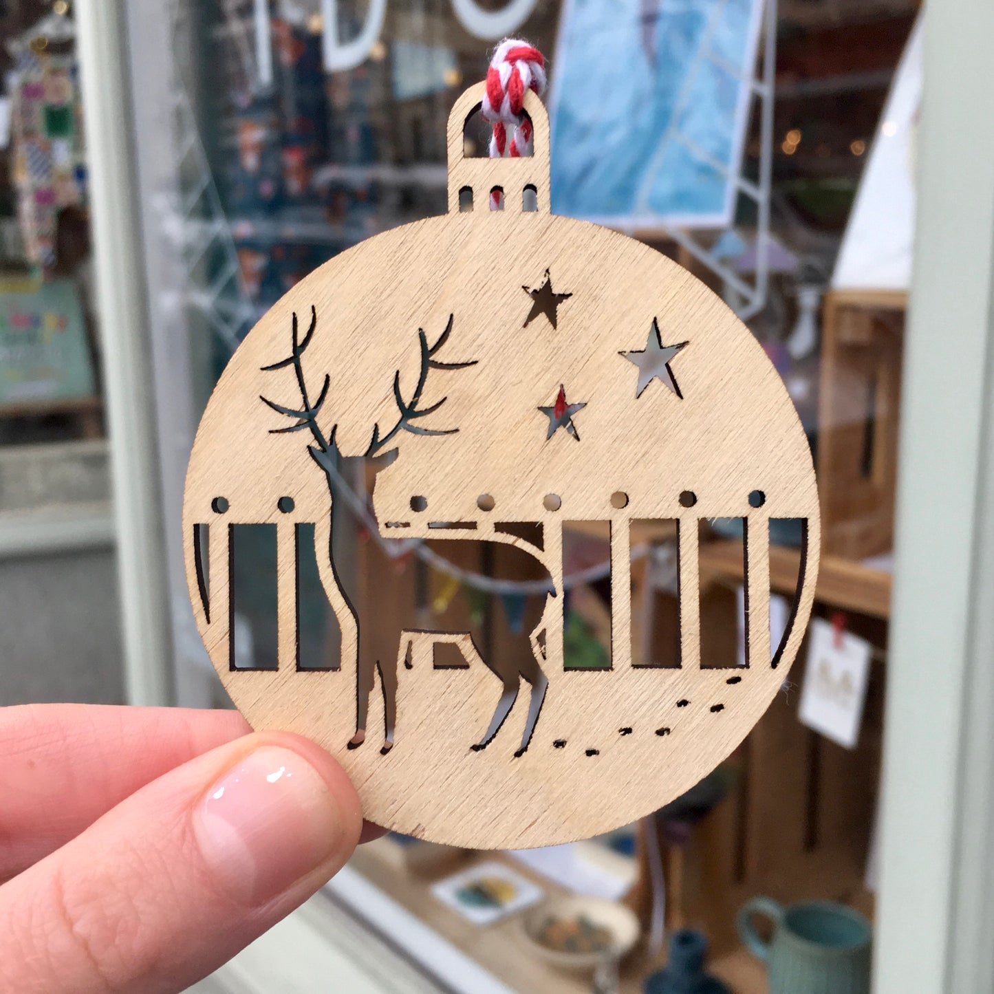 Christmas Card with Wooden Decoration - Deer