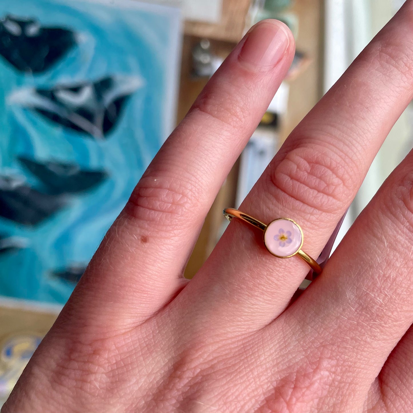 Adjustable Rings - Pressed Forget-Me-Nots