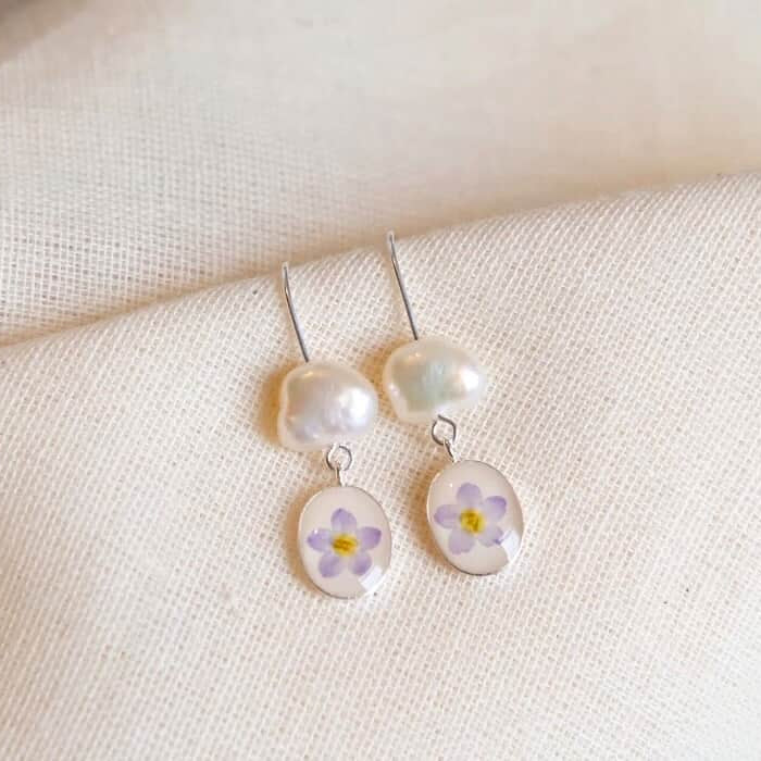 Forget-Me-Nots Earrings with Fresh Water Pearl