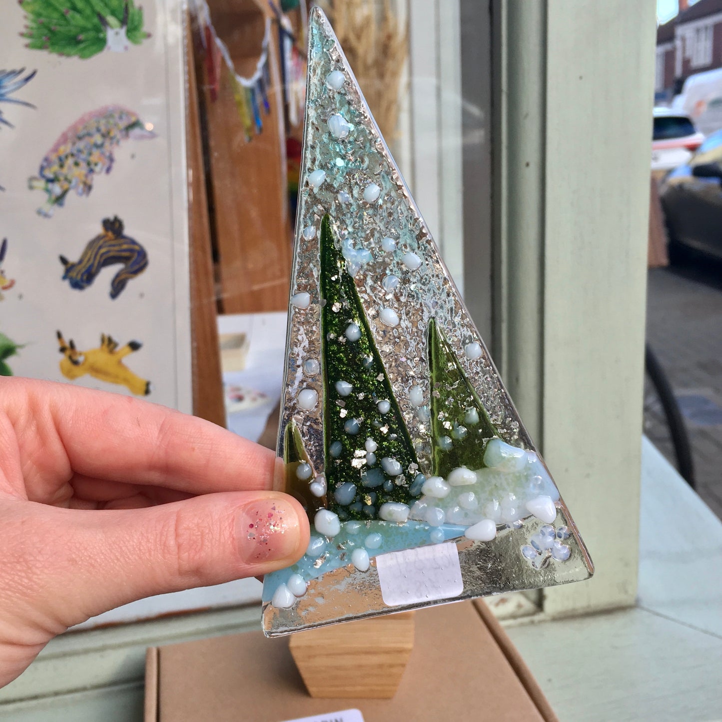 Glass Christmas Tree with Wooden Stand