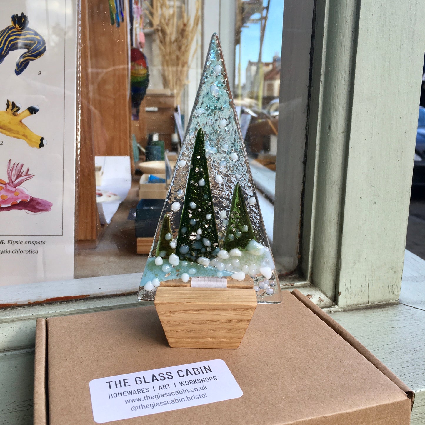 Glass Christmas Tree with Wooden Stand