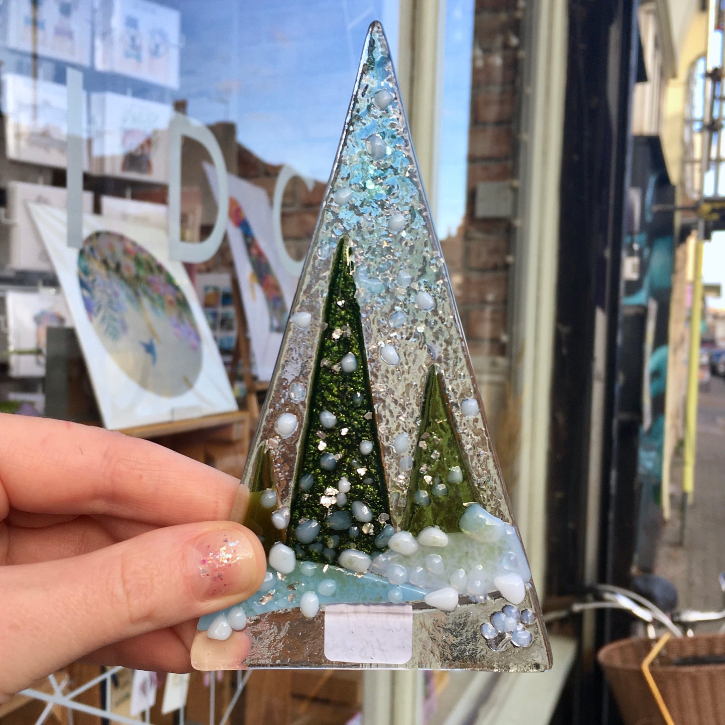 Glass Christmas Tree with Wooden Stand