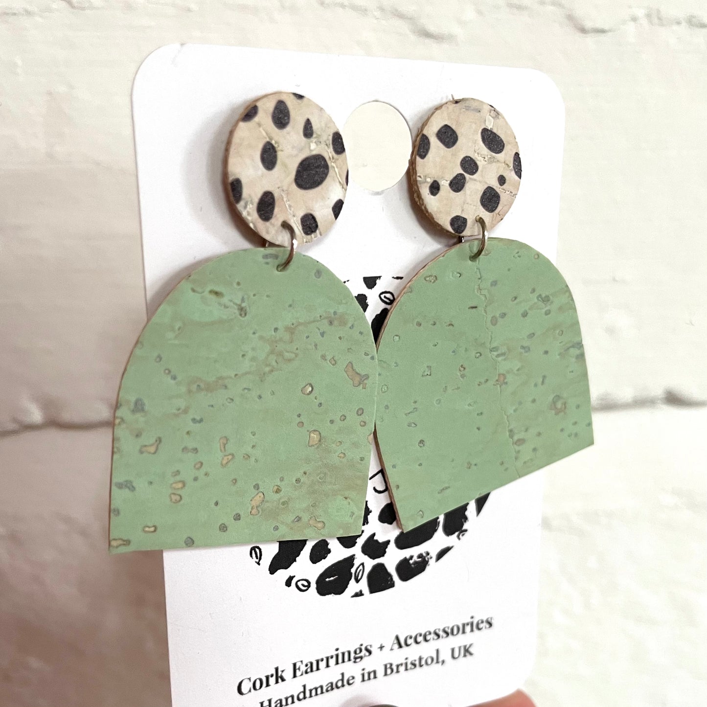 Green Dalmatian Earrings Cork