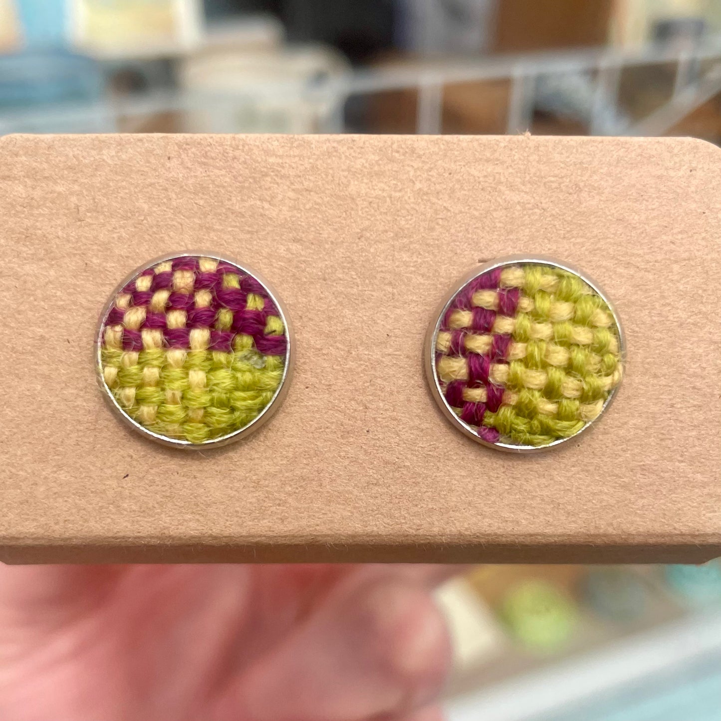 Small Stud Earrings Plaid Design